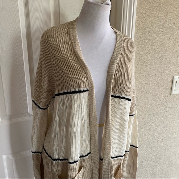 Sanctuary long sleeve shaker stitch long cardigan beige colorblock 1x - Picture 4 of 8